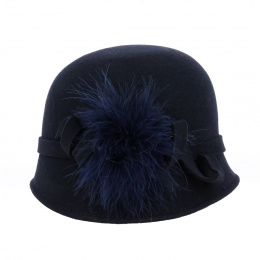 Cloche Hat Sophia Wool Felt Navy - Traclet