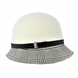 White wool felt cloche hat with houndstooth - Traclet