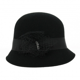 Maithe Black Wool Felt Cloche Hat - Traclet