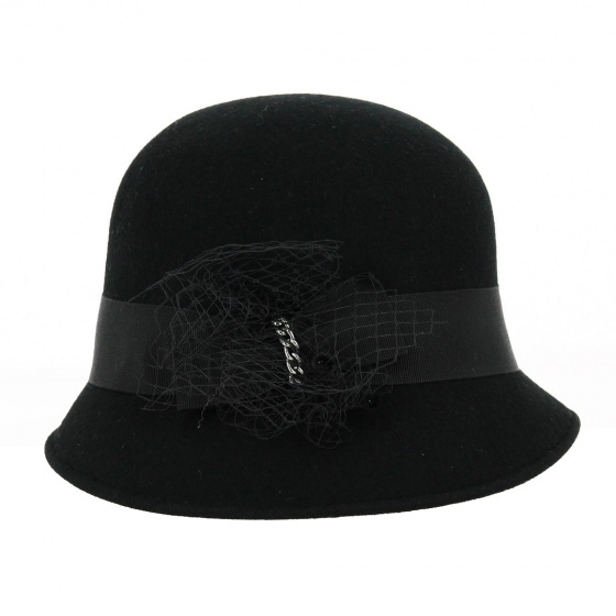 Maithe Black Wool Felt Cloche Hat - Traclet
