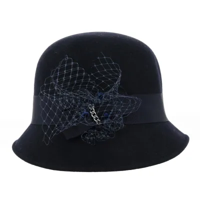 Chapeau Cloche Maithe Feutre Laine Marine - Traclet Reference : 18659 | Chapellerie Traclet