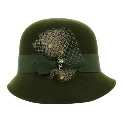 Chapeau Cloche Maithe Feutre Laine Kaki - Traclet