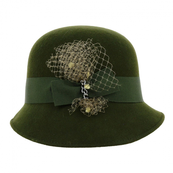 Maithe Wool Felt Cloche Hat Khaki - Traclet