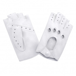 Women's White Leather Driving Mittens - Glove Story
