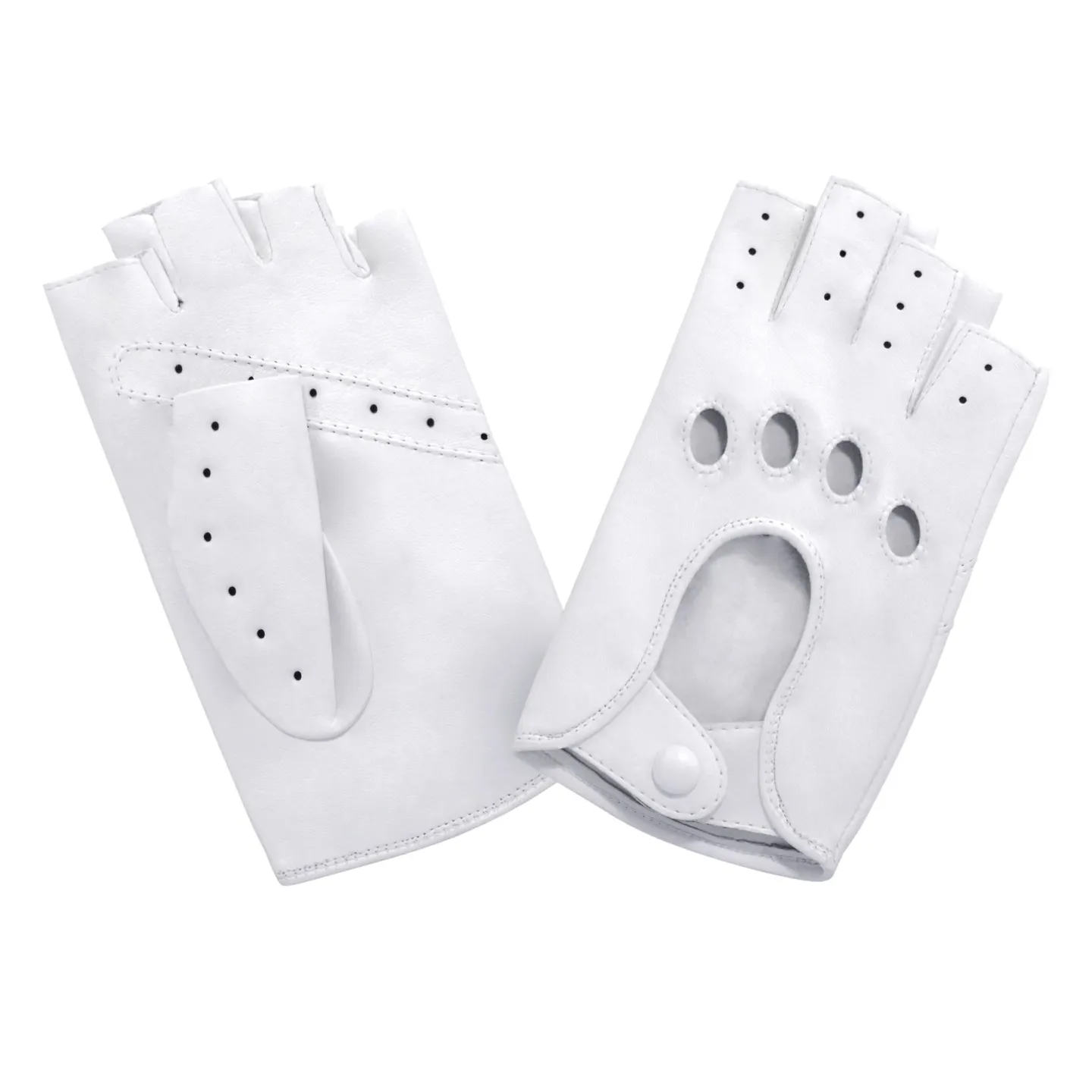 Women's White Leather Driving Fingerless Gloves - Glove Story Reference: 18667 | Chapellerie Traclet
