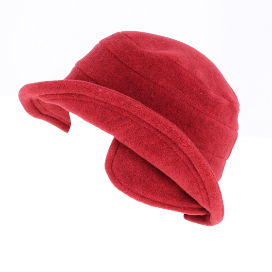 Elza Red fleece bucket hat with ear flaps - Traclet