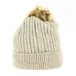 Elizabeth Beige Pom-pom Beanie - Traclet