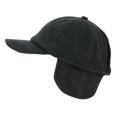 Grey Wool Baseball Cap with Ear Flaps - Traclet Reference: 18751 | Traclet Hat Shop