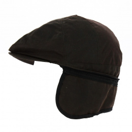 Flat Cap Earmuffs Waxed Cotton Brown - Traclet