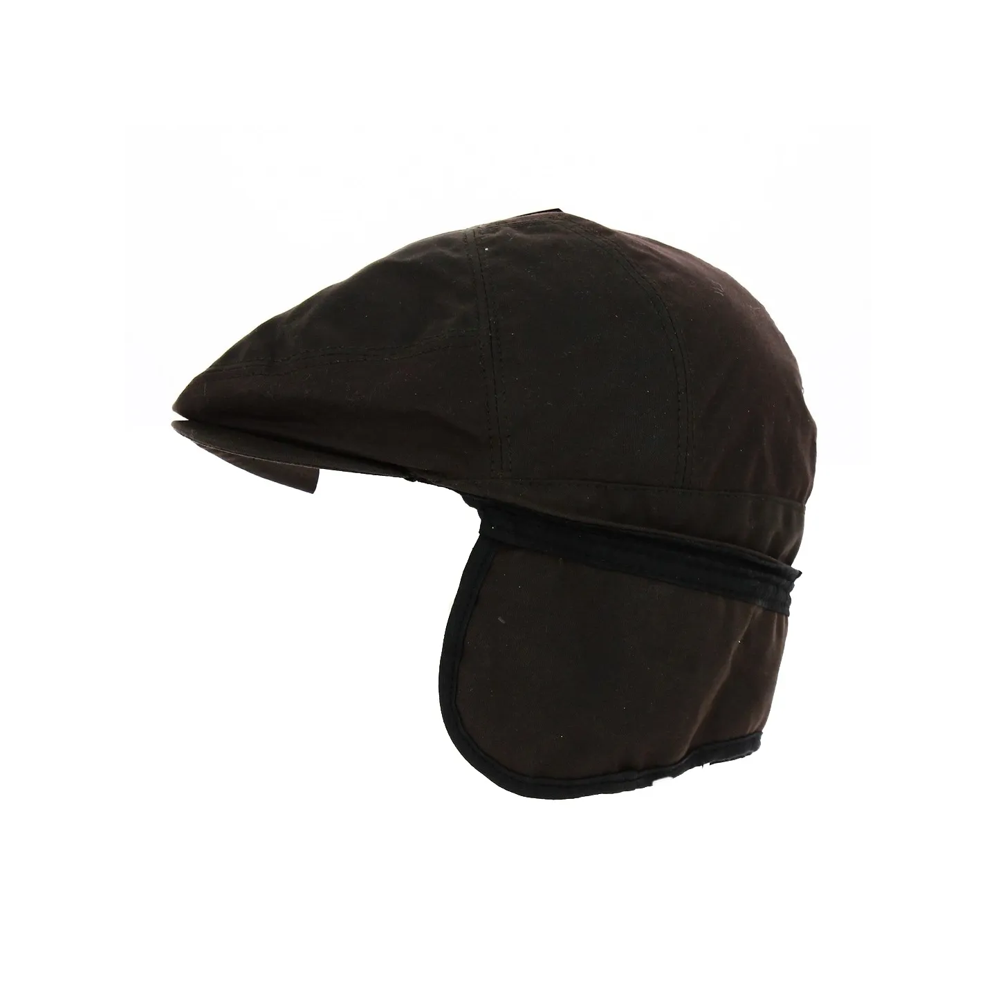 Flat Cap with Ear Flaps Waxed Cotton Brown - Traclet Reference: 18782 | Traclet Hat Shop