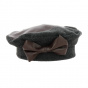 Fleece & Faux Leather Nadine Beret Anthracite - Traclet