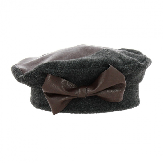 Fleece & Faux Leather Nadine Beret Anthracite - Traclet