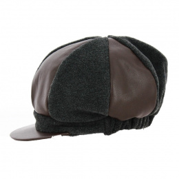 Grey Sylvie Polar Fleece & Faux Leather Newsboy Cap - Traclet