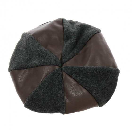 Grey Sylvie Polar Fleece & Faux Leather Newsboy Cap - Traclet