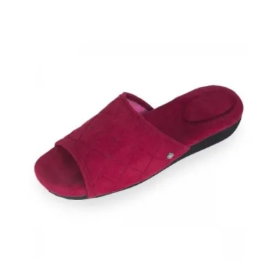 Women's Red Suedine Mule Slippers - 4 cm heel - Isotoner Reference: 14796 | Chapellerie Traclet
