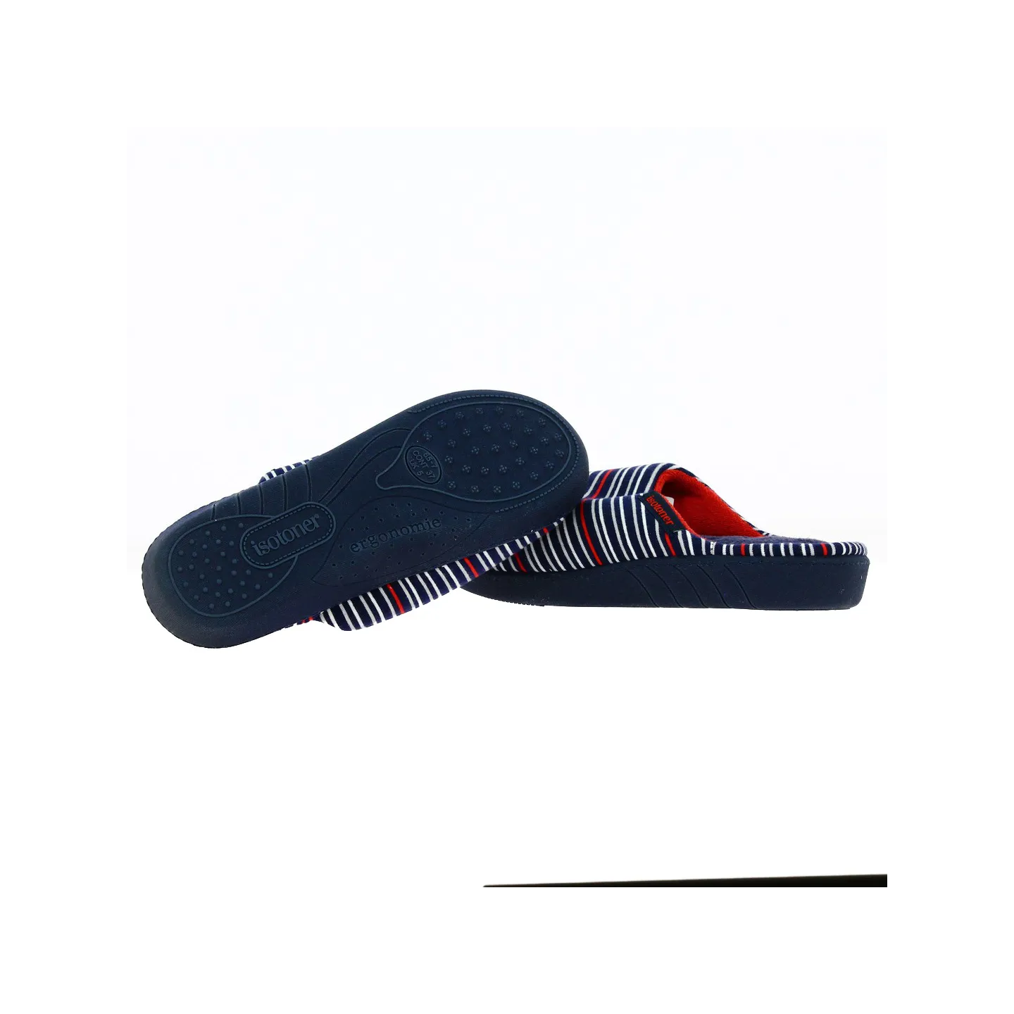 Women's Blue Striped Mule Slippers with X-TRA COMFORT Sole - Isotoner Reference: 14871 | Traclet Hat Shop