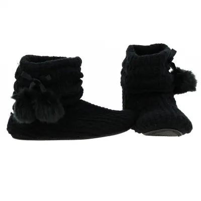 Chaussons bottillons tricot Noir - Isotoner Référence : 14824 | Chapellerie Traclet