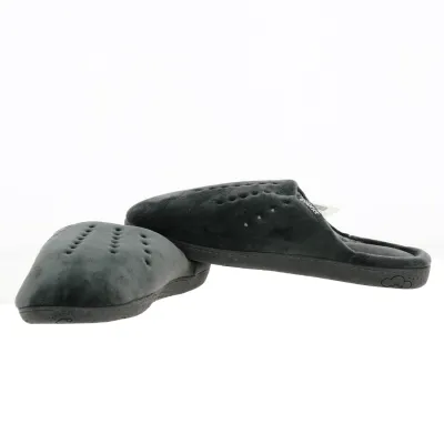 Women's Grey Velvet Mule Slippers with X-TRA COMFORT Sole - Isotoner Reference: 18798 | Chapellerie Traclet