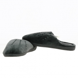 Women's Grey Velvet Mule Slippers with X-TRA COMFORT Sole - Isotoner