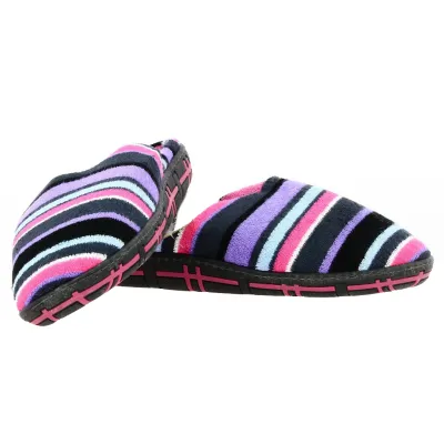 Women's Velvet Striped Purple Slippers with X-TRA COMFORT Sole - Isotoner Reference: 18800 | Chapellerie Traclet