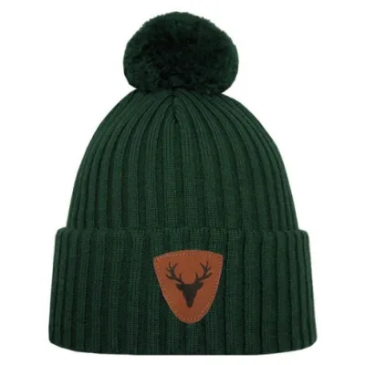 Bonnet à Pompon Caribou Laine Merino Vert Sapin - Super Yellow