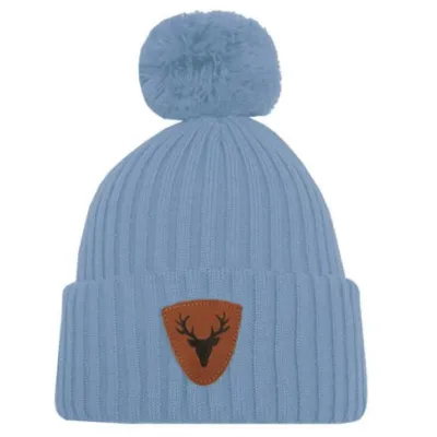 Sky Blue Merino Wool Caribou Pom Pom Beanie - Super Yellow Reference: 18830| Chapellerie Traclet