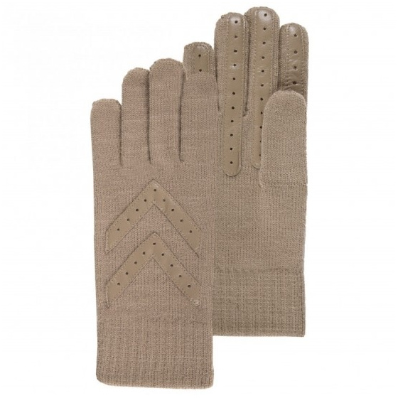 Wool Chevron Leather Gloves - Isotoner