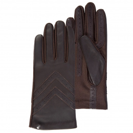 Women's Tactile Leather and Brown Fabric Gloves - Isotoner