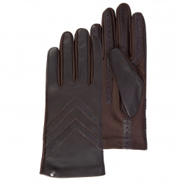 Women's Leather and Fabric Touch Screen Gloves Brown - Isotoner