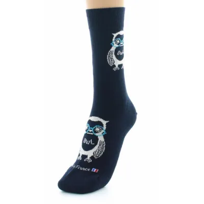 Chaussettes Hibou Coton Marine Made in France - Dagobert