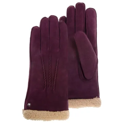 Women's Leather & Fur Gloves Bordeaux - Isotoner Reference: 15040