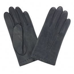 Men's Navy Silk Lined Leather Gloves - Glove story