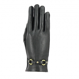 Black Silk-Lined Leather Touchscreen Gloves - Isotoner