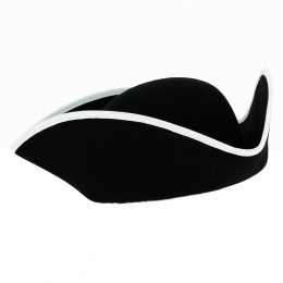 Large Black Wool Felt Tricorn with White Border - Traclet