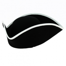 Large Black Wool Felt Tricorn with White Border - Traclet