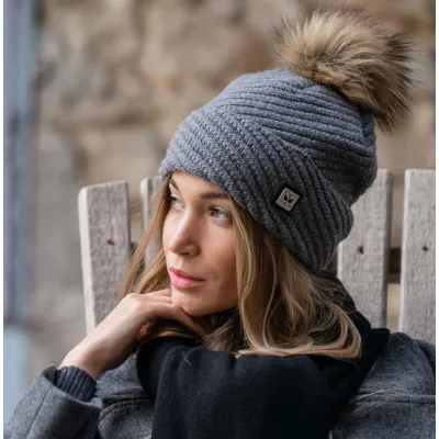 Bonnet à pompon Bella Gris - Pipolaki