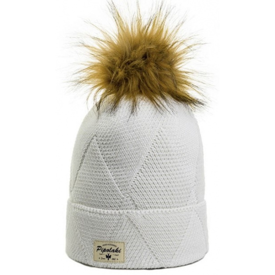 White Agena Pompom Beanie - Pipolaki