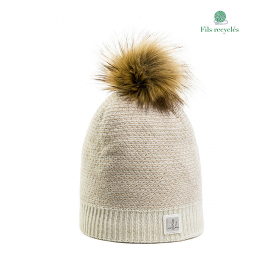 White Ecru Pompon Hat - Pipolaki White Ecru Pompon Hat - Pipolaki