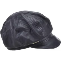 Black Leather Newsboy Cap - Seeberger