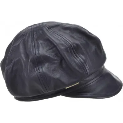 Black Leather Newsboy Cap - Seeberger