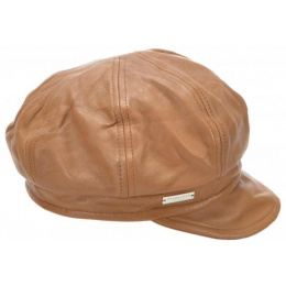 Camel Leather Newsboy Cap - Seeberger