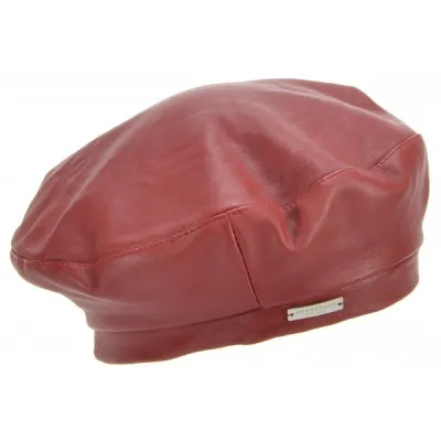 Red Anna Leather Basque Beret - Seeberger ref 18993 - traclet hat shop