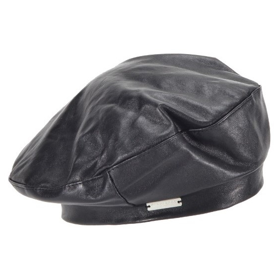 Black Anna Leather Basque Beret - Seeberger