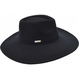 Lola Wide Brim Fedora Hat Black - Seeberger