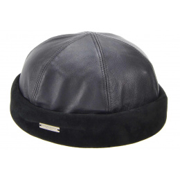 Black Leather Docker Beanie - Seeberger