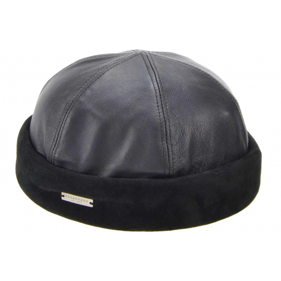 Black Leather Docker Beanie - Seeberger
