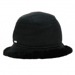 Black Sheepskin Leather Bucket Hat - Traclet