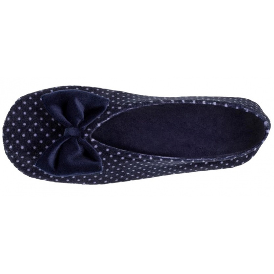 Chaussons Ballerines Femme Pois Nœud Marine - Isotoner