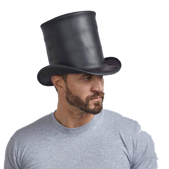 17cm Black Leather Top Hat - American Hat Makers