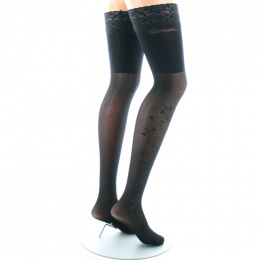 40D Black Tree and Lace Self-Fixing Stockings - Berthe